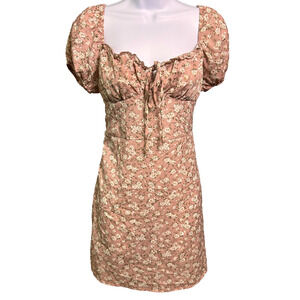 Coquette Floral Puff Sleeve Mini Dress Womens Medium Dusty Pink Dainty Fairy